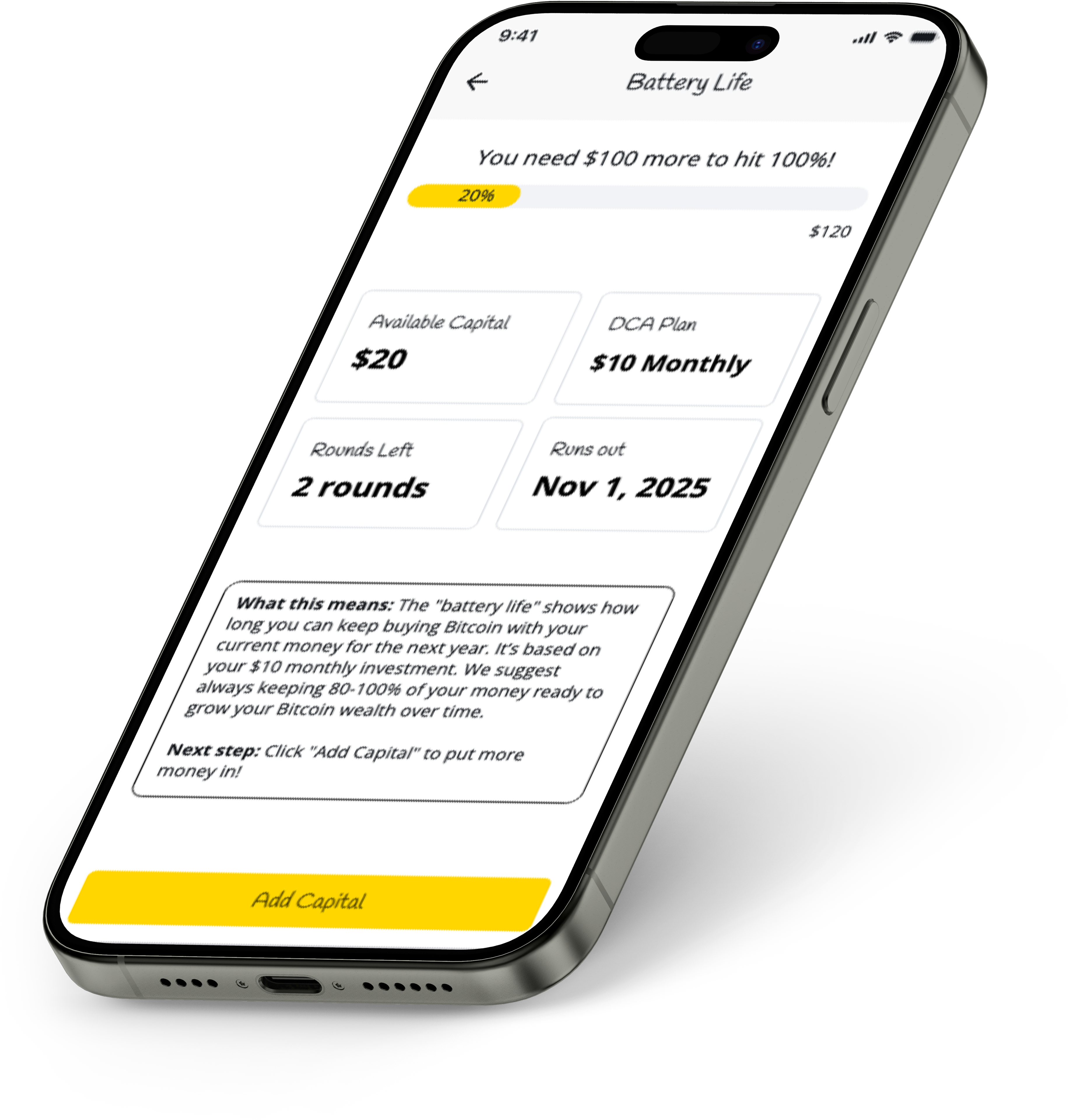 Screenshot of Bitcoin DCA App